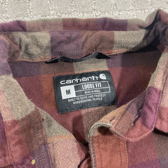 Carhartt Men's Brown Flannel Shirt Button Up Plaid Check Loose Fit Size Medium - Picture 6 of 6